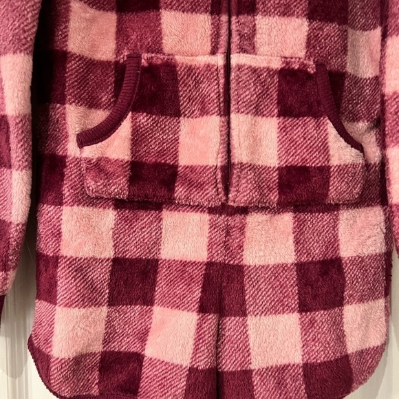 Justice Pajama Romper One-piece Checkered Maroon And Pink Feline Sleepy Size 8 - Picture 10 of 14